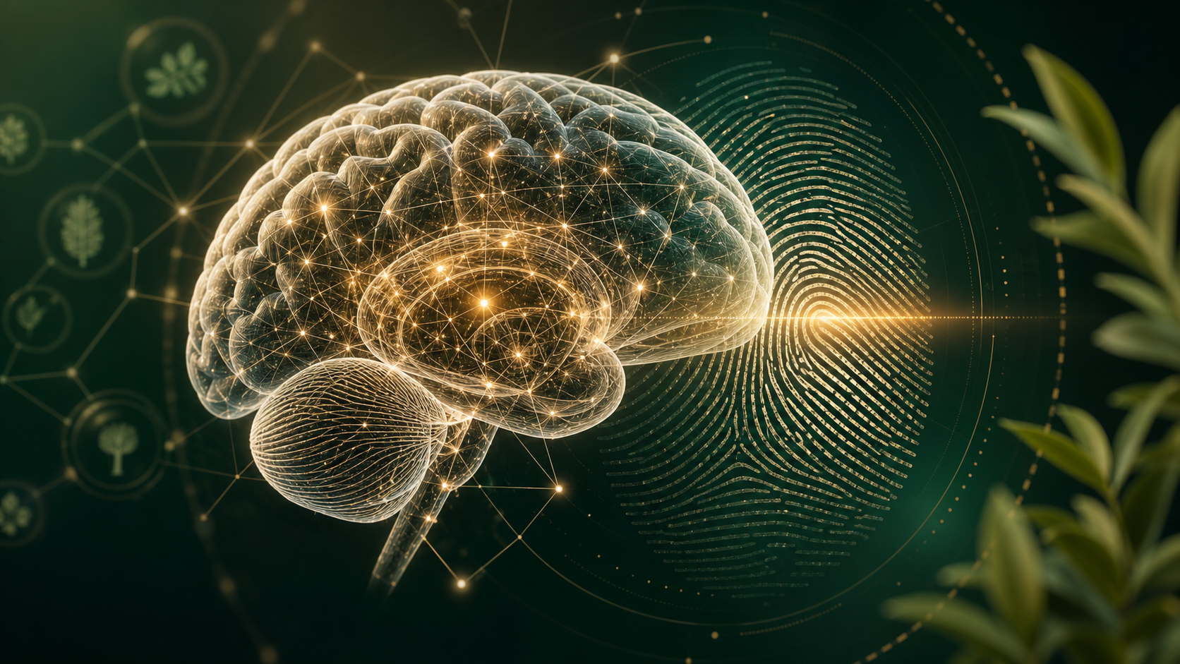Biometric brain mapping visual with neural brain network and fingerprint scan pattern