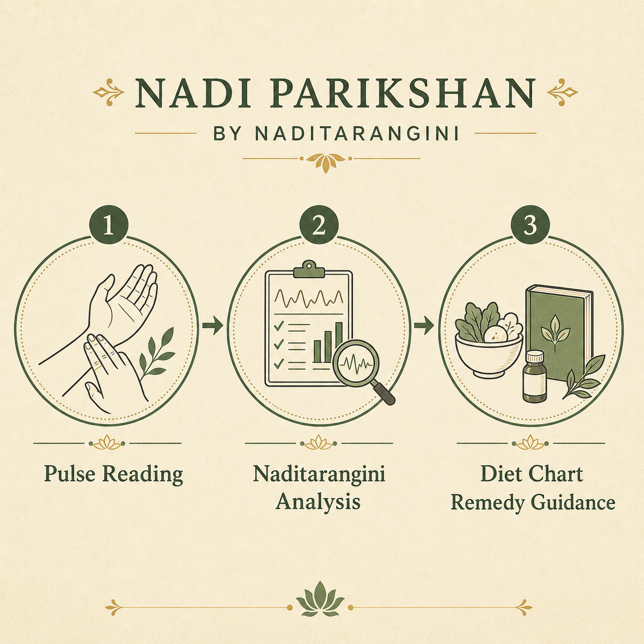 Nadi Parikshan — three dosha waveform reading process
